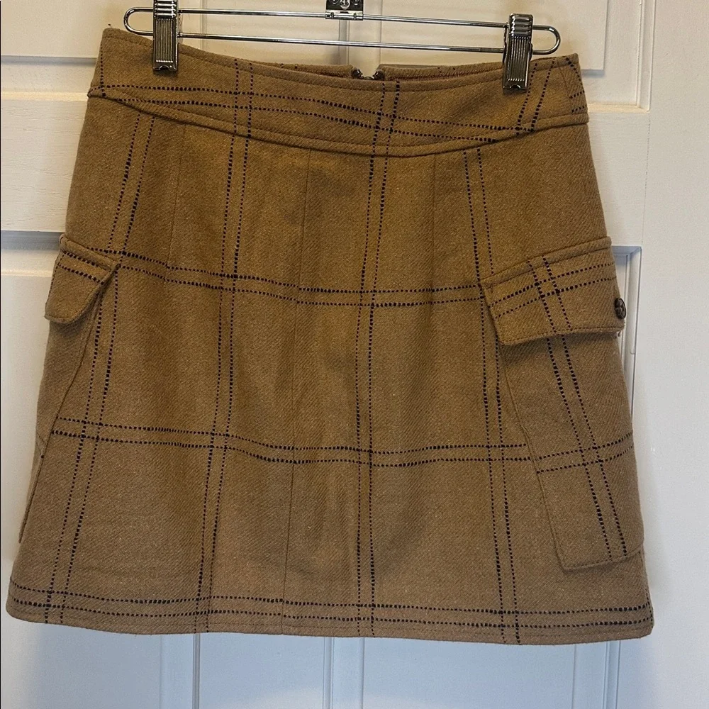 Madewell Zip Front  Tan Plaid Wool Blend Mini‎ Skirt